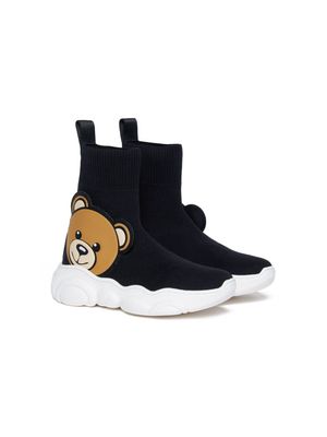 Moschino Kids Teddy-patch sock-style sneakers - Black