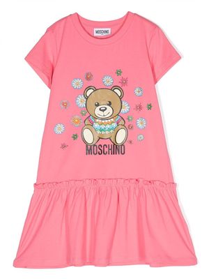 Moschino Kids teddy-print smock dress - Pink