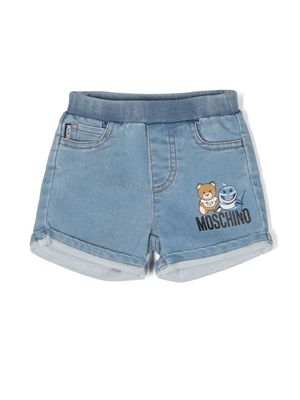 Moschino Kids teddy-shark denim shorts - Blue