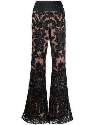 Moschino lace-overlay flared trousers - Black