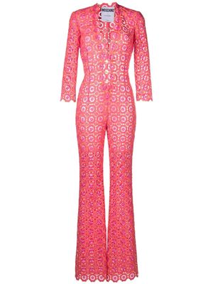 Moschino lace-pattern sheer jumpsuit - Pink