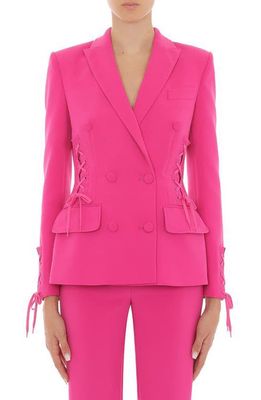 Moschino Lace-Up Double Breasted Crepe Blazer in Violet