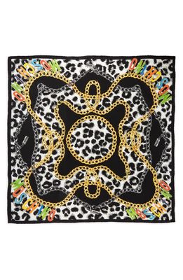 Moschino Leopard Chain Print Square Silk Scarf in Black 005
