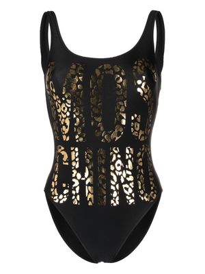 Moschino leopard logo-print low-back swimsuit - Black