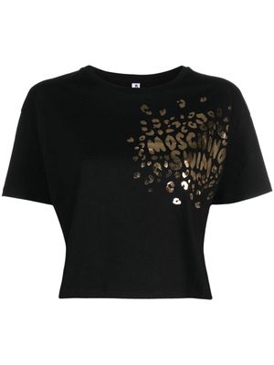 Moschino leopard-print cropped T-shirt - Black
