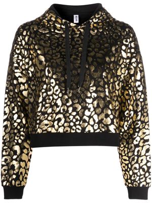 Moschino leopard-print foiled-finish hoodie - Black
