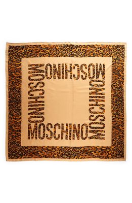 Moschino Leopard Spot Logo Square Silk Scarf in Brown 001
