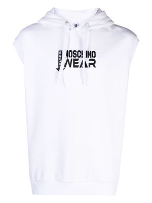 Moschino logo-appliqué sleeveless cotton hoodie - White