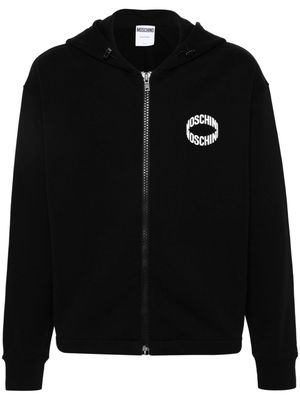 Moschino logo-appliqué zip-up hoodie - Black