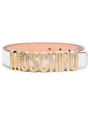 Moschino logo-buckle leather belt - White
