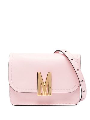 Moschino logo-buckle leather crossbody bag - Pink