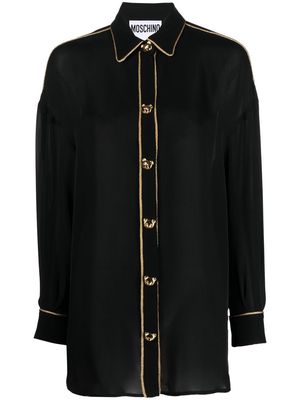 Moschino logo-button silk shirt - Black