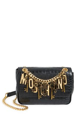 Moschino Logo Chain Croc Embossed Leather Crossbody Bag in Fantasy Print Black