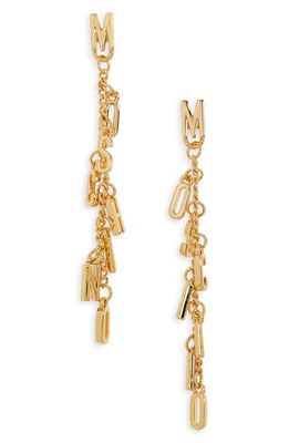 Moschino Logo Chandelier Earrings in Shiny Gold