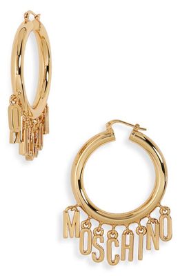 Moschino Logo Charms Hoop Earrings in Shiny Gold