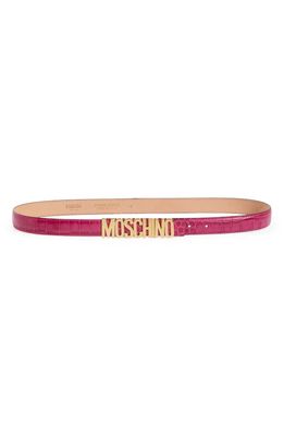 Moschino Logo Croc Embossed Leather Belt in Violet