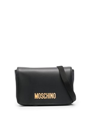 Moschino logo-detail leather shoulder bag - Black