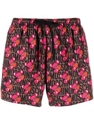 Moschino logo drawstring swim shorts - Brown