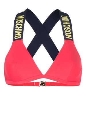Moschino logo-embossed bikini top - Pink