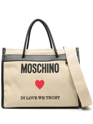 Moschino logo-embroidered canvas tote bag - Brown