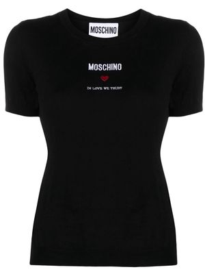 Moschino logo-embroidered cotton knitted top - Black