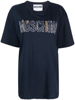 Moschino logo-embroidered cotton T-shirt - Blue