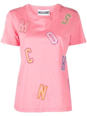 Moschino logo-embroidered cotton T-shirt - Pink
