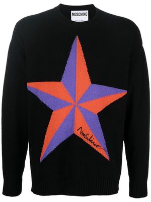 Moschino logo embroidered crew-neck jumper - Black