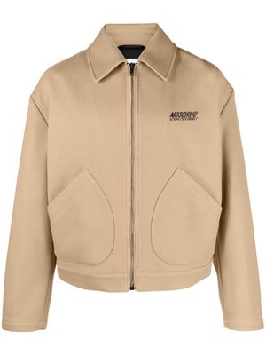 Moschino logo-embroidered herringbone shirt jacket - Neutrals