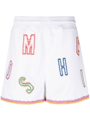 Moschino logo-embroidered lace-trim shorts - White