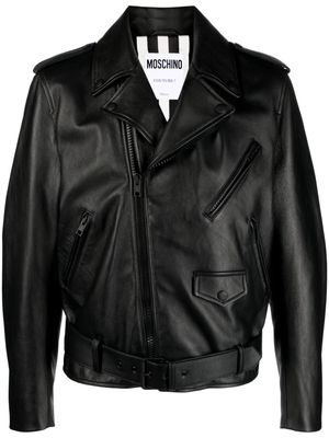 Moschino logo-embroidered leather biker jacket - 1555 - Nero