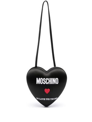 Moschino logo-embroidered leather shoulder bag - Black