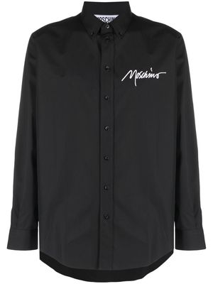 Moschino logo-embroidered longsleeved cotton shirt - Black