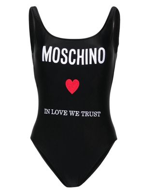 Moschino logo-embroidered open-back swimsuit - Black
