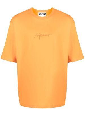 Moschino logo-embroidered organic cotton T-shirt - Orange