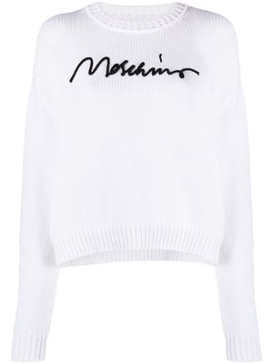Moschino logo-embroidered ribbed jumper - White
