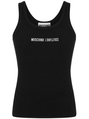 Moschino logo-embroidered ribbed tank top - Black