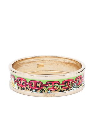 Moschino logo-engraved floral-print bracelet - Green