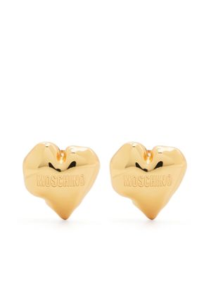 Moschino logo-engraved heart clip-on earrings - Gold