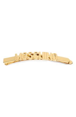 Moschino Logo Hair Clip in Shiny Gold