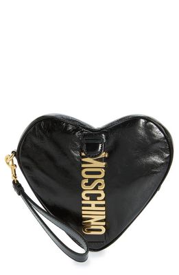 Moschino Logo Heart Leather Clutch in Black