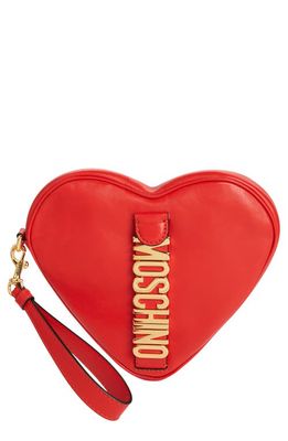 Moschino Logo Heart Leather Clutch in Red