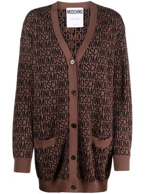 Moschino logo intarsia-pattern virgin wool cardi-coat - Brown