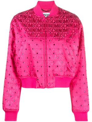 Moschino logo-jacquard cropped bomber jacket - Pink