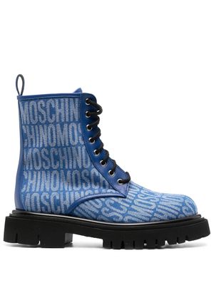 Moschino logo-jacquard lace-up boots - Blue