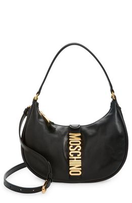 Moschino Logo Leather Hobo Bag in Black