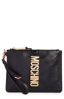 Moschino Logo Leather Zip Pouch in Black