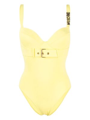 Moschino logo-lettering belted swimsuit - Yellow