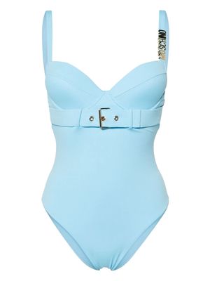 Moschino logo-lettering buckle-strap swimsuit - Blue