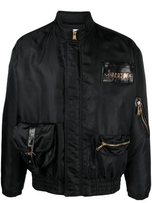 Moschino logo-lettering cargo bomber jacket - Black